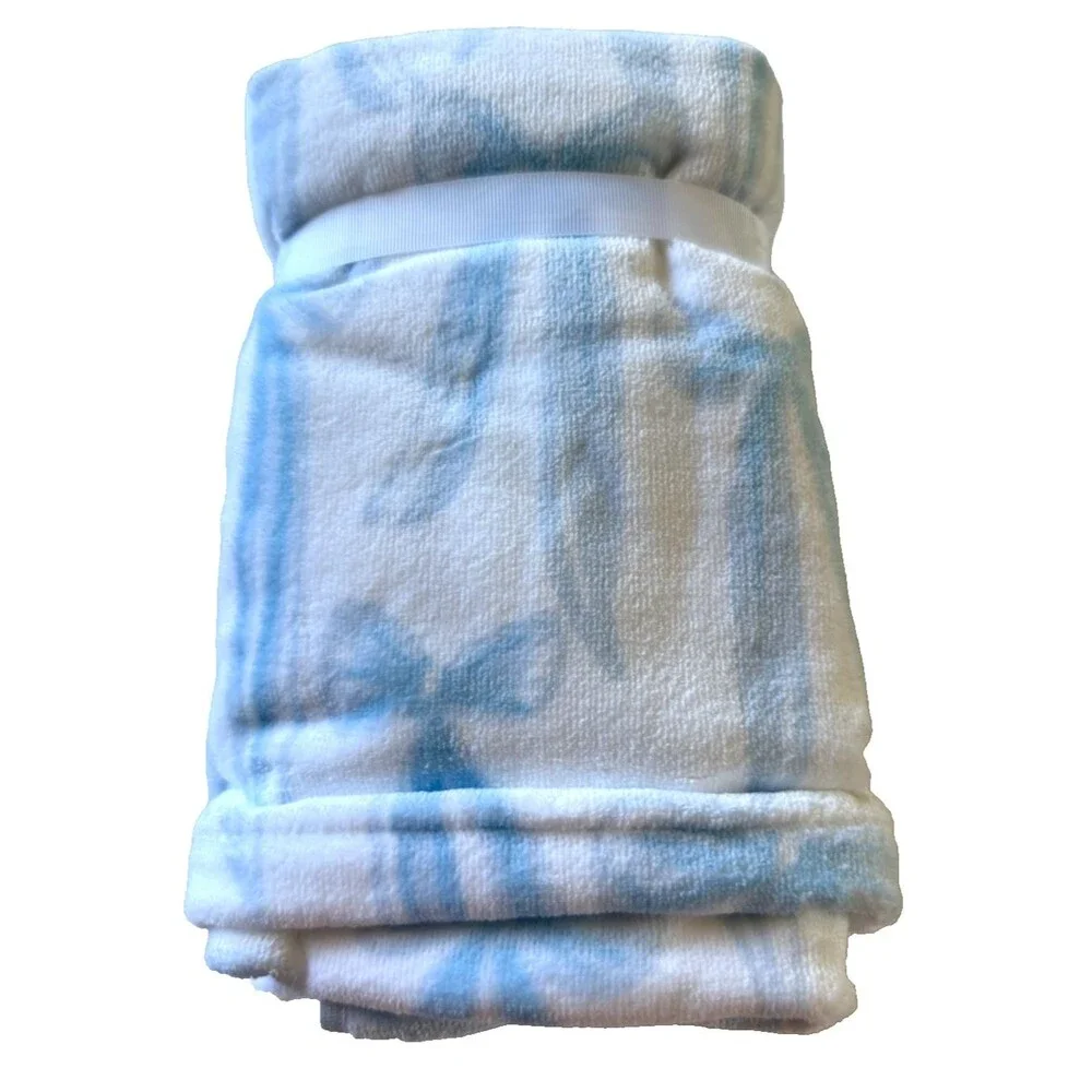 Rachel Zoe Coquette 2 Hand 2 Bath Towel Set of 4 White Blue Bow Print Cotton